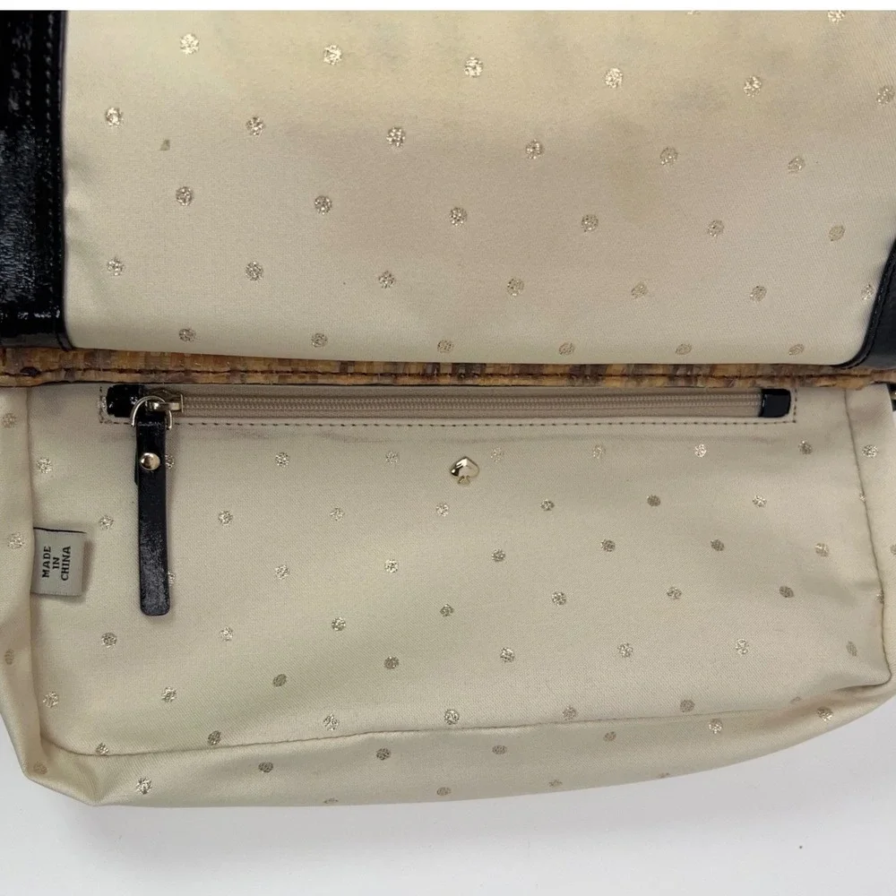 Kate Spade Woven Straw Crossbody Bag Gold Turn Lock Leopard Print Satchel Medium